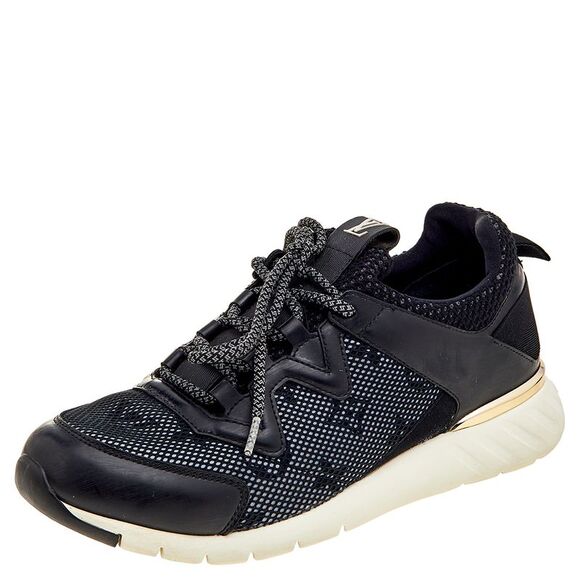 Louis Vuitton Black Leather And Mesh Low Top Sneakers Size 37 - Picture 1 of 4
